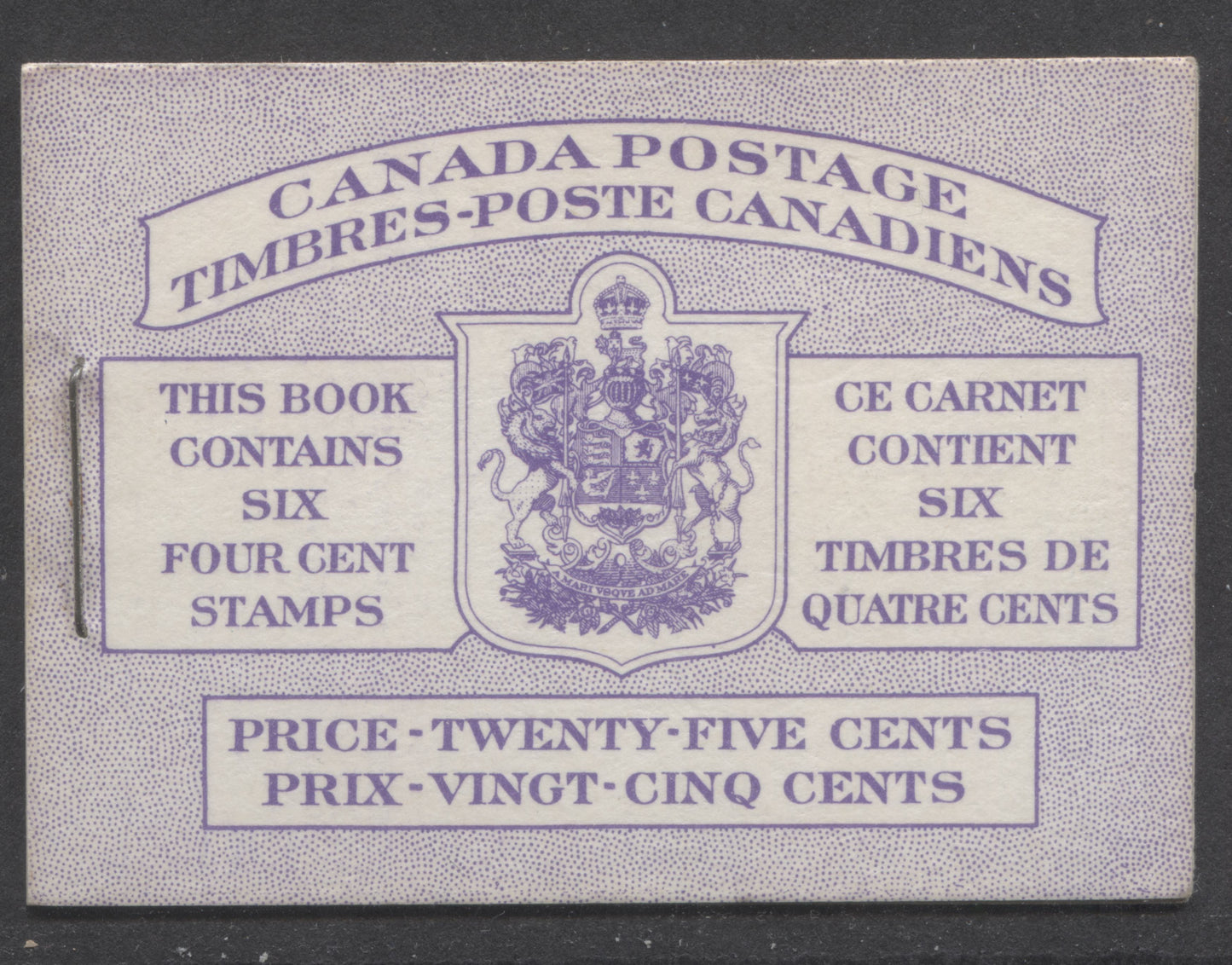 Canada #BK50 1954 Wilding Issue, A Complete 25c Bilingual Booklet Made Up Of 4c Violet, Pane Of 6, Front Cover IIIf, Back Cover Mii, Horizontal Ribbed Paper, Dot Varieties