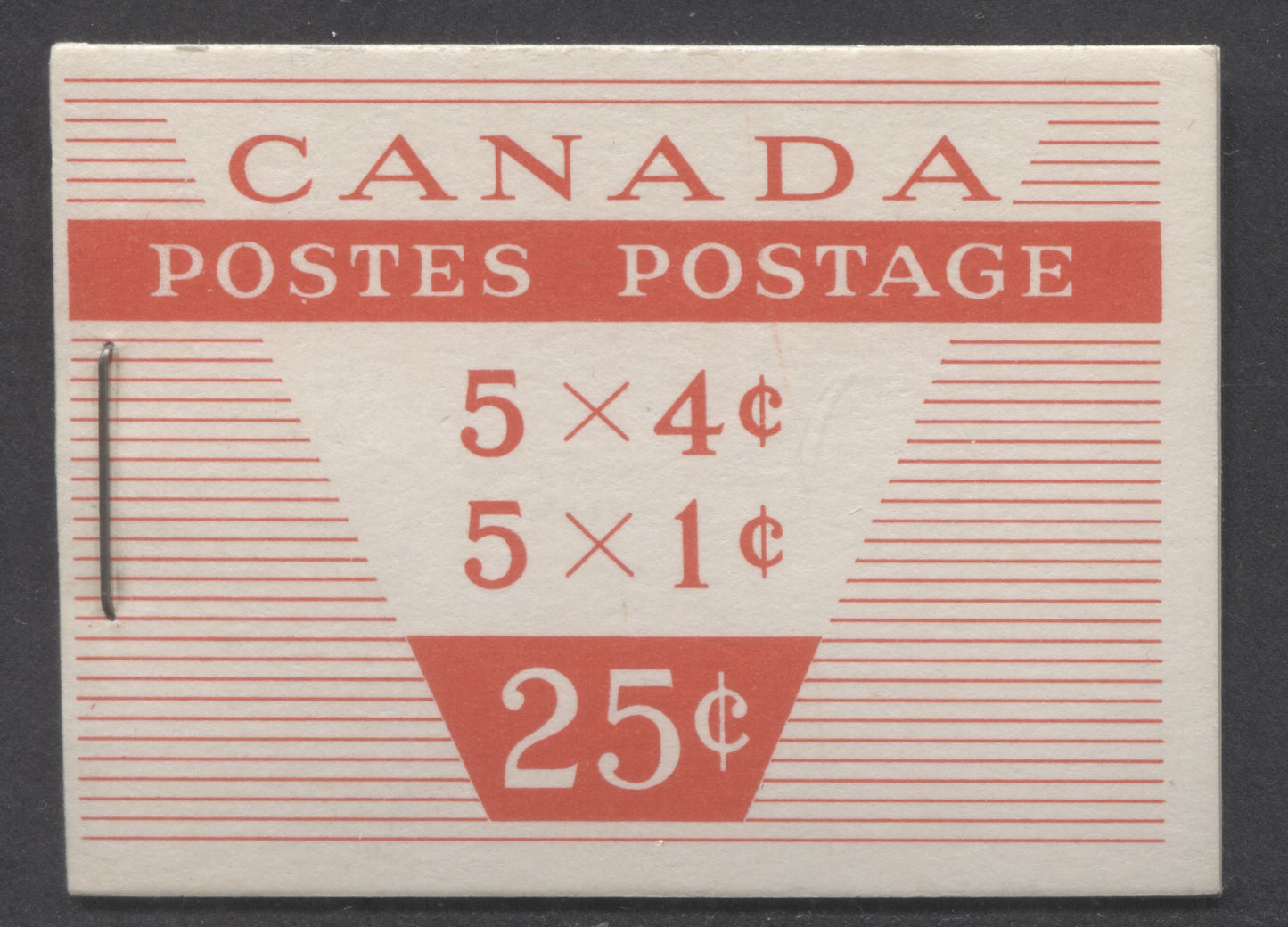 Canada #BK51a 1954 Wilding Issue, A Complete 25c Bilingual Booklet Made Up Of 1c Violet Brown & 4c Violet, 2 Panes Of 5+Label, Type II Cover, Horizontal Ribbed Paper