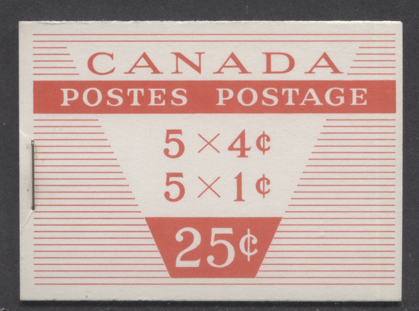 Canada #BK51i 1954 Wilding Issue, A Complete 25c Bilingual Booklet Made Up Of 1c Violet Brown & 4c Violet, 2 Panes Of 5+Label, Type III Cover, DF Paper, 12mm Staple