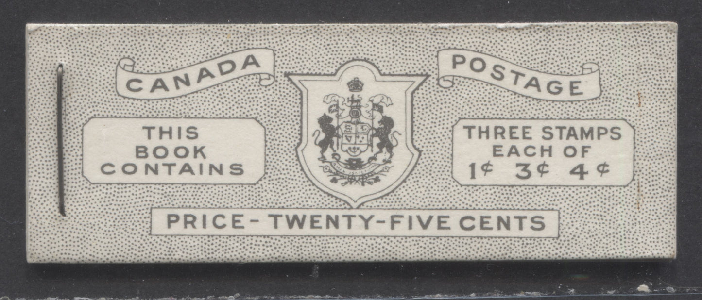 Canada #BK47E 1953 Karsh Issue, A Complete 25c English Booklet Made Up Of 1c Violet Brown, 3c Carmine Rose, 4c Violet, 3 Panes Of 3, Front Cover IVb, Back Cover Iiv, Type II Cover, No Rate Page