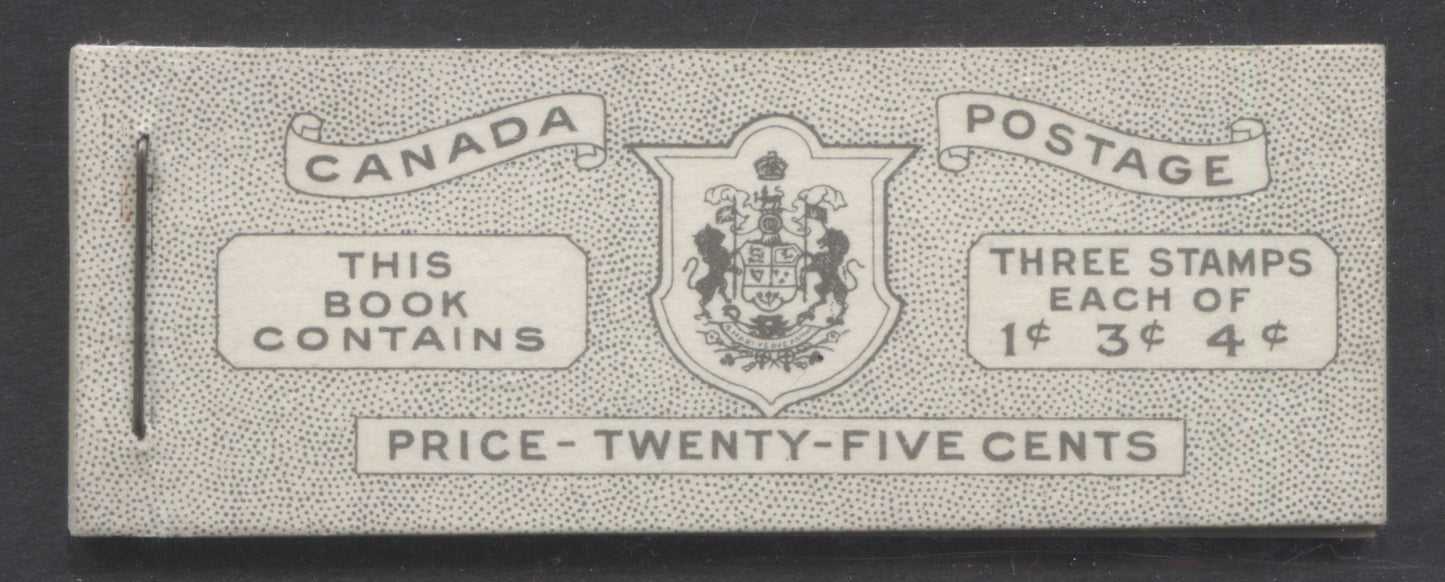 Canada #BK47EIVdIii 1953 Karsh Issue, A Complete 25c English Booklet Made Up Of 1c Violet Brown, 3c Carmine Rose, 4c Violet, 3 Panes Of 3, Front Cover IVd, Back cover Iii, Type II Cover, No Rate Page