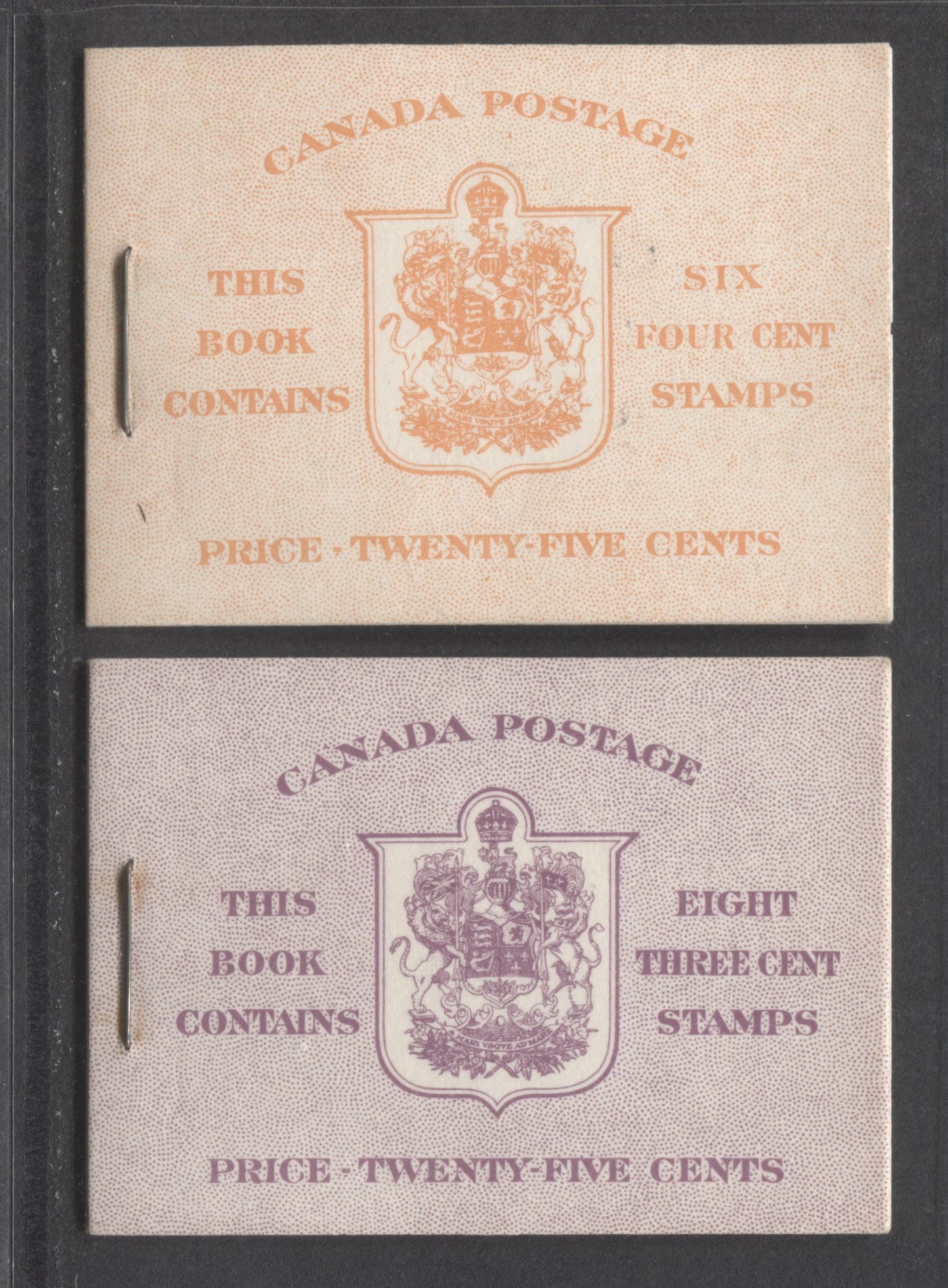 Canada #BK45E & BK46E 1953 Karsh Issue, 2 Complete 25c English Booklet Made Up Of 4c Violet, 1 Pane Of 6 & 3c Carmine Rose, 2 Panes Of 4+Labels, Front Cover IIe & Iii, Back Covers Eii, Type II Covers, No Rate Pages