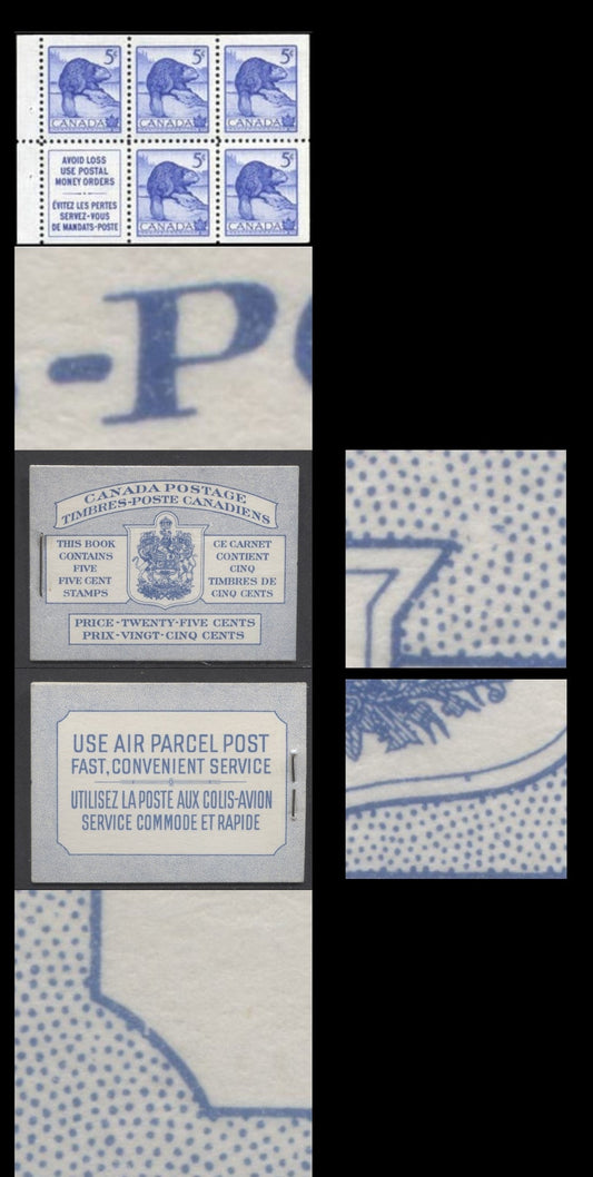 Canada #BK48aB 1954 Wildlife Issue, A Complete 25c Bilingual Booklet Made Up Of 5c Blue, One Pane Of 5+Label, Front cover IIIg, Back Cover Mii, Type II Cover, Dot To UR Of Shield Burnished Out But Dot On Inner Frameline Remains