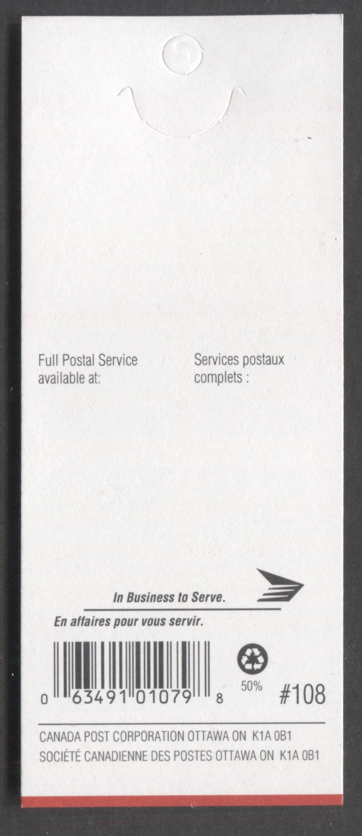 Canada BK179Ab 1995 Definitive Issue, A 45c Multicolored Booklet, Unsealed, HB Cover Cover Stock, Coated Papers Paper, 4 Stamps' & 'Full Postal Service' Covers, APC Printing, Perf 13.6 x 13.1