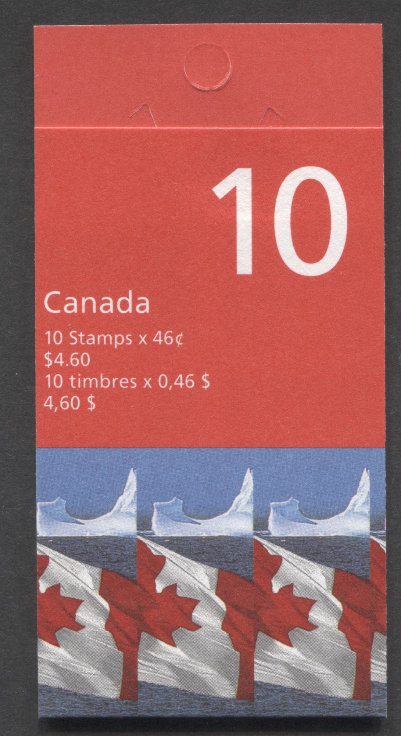 Canada #BK214a 1998-1999 Definitive Issue, A 46c Multicolored Booklet, Sealed Cover, TRC Paper, HB Cover Stock, '3 Flags' & 'The Right Way To Address' Covers With Recycle Symbol, New CP Logo & 9 Lines Of Text, CBN Printing, Perf 13 x 13.5