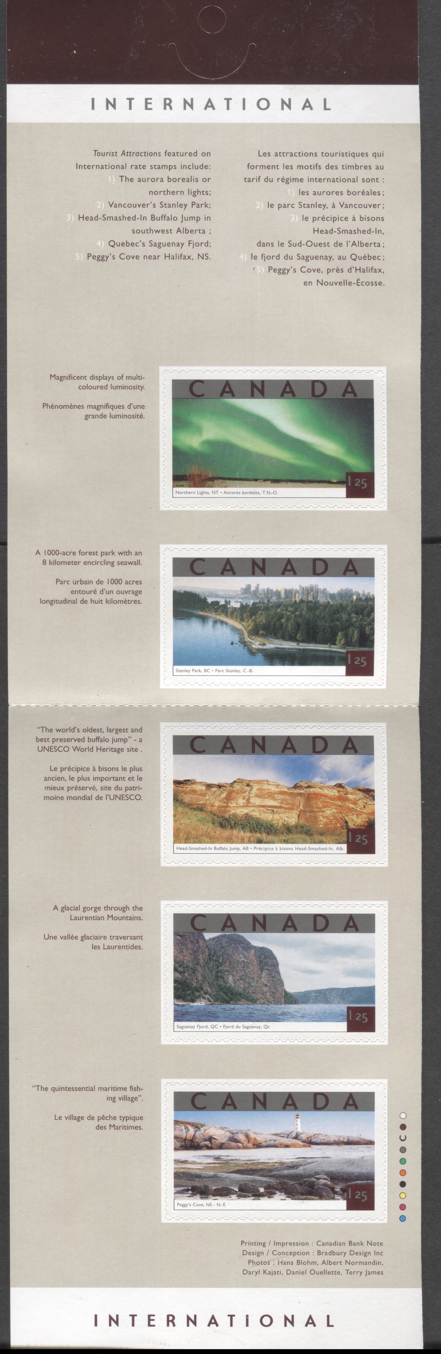 Canada #BK260b 2002 Tourist Attractions Issue, A $1.25 Multicolored Booklet, Open HB/HB Cover, LF Inside