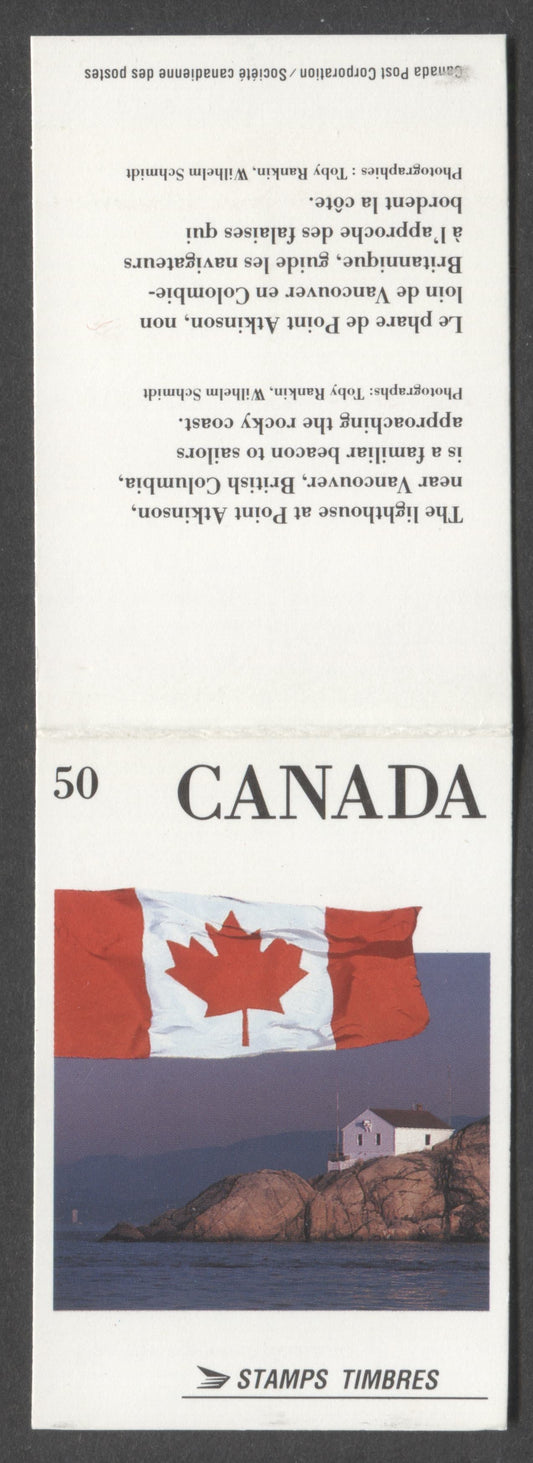 Canada #BK123var 1990-1991 Definitive Issue, A 50c Multicolored Booklet, DF Cover, Coated Papers Paper, Pt. Atkinson Lighthouse' Cover With Description, AP Printing, Perf 13.3 x 14, Left Tag On 3/1