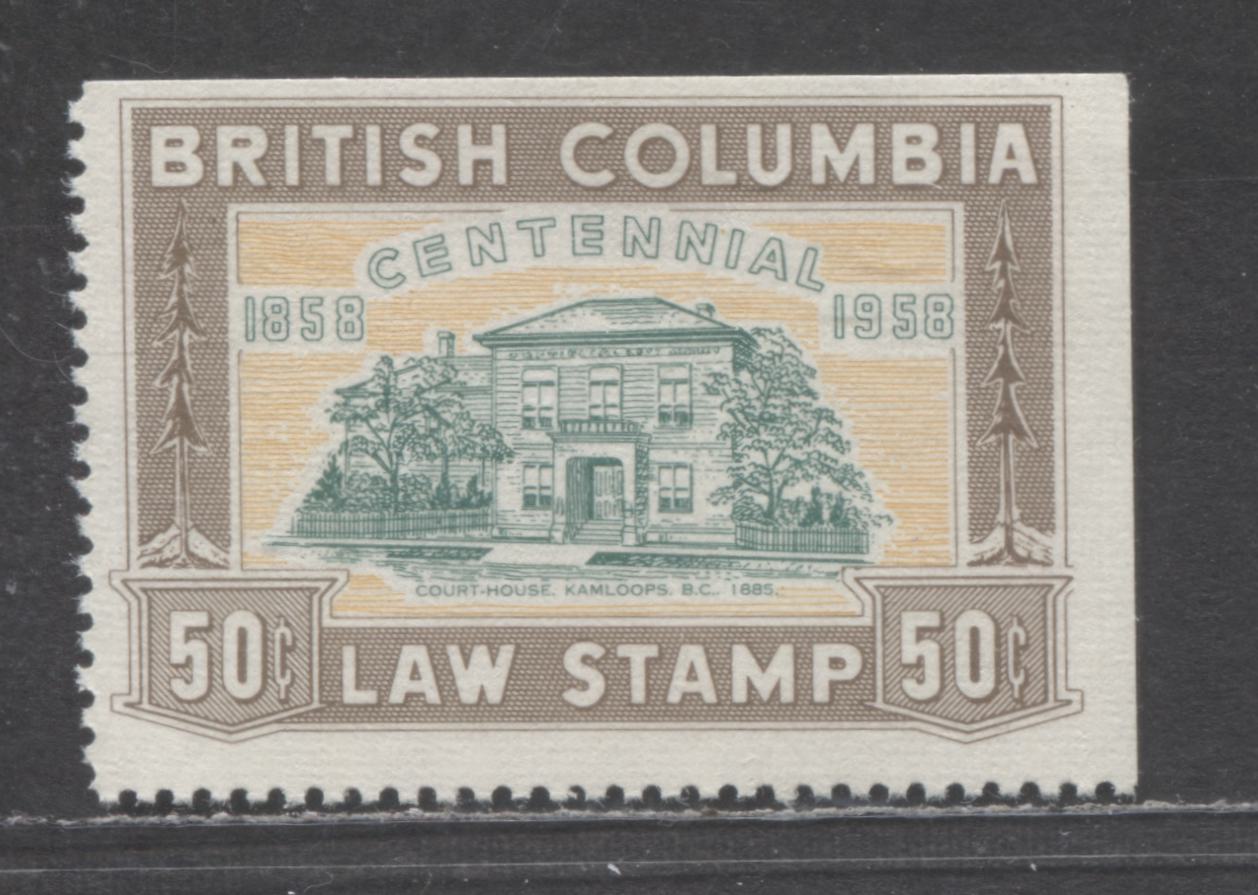 Canada - British Columbia #BCL48 50c Brown Court House, 1958 Centennial Law Issue, A FNH Single With Davac Gum