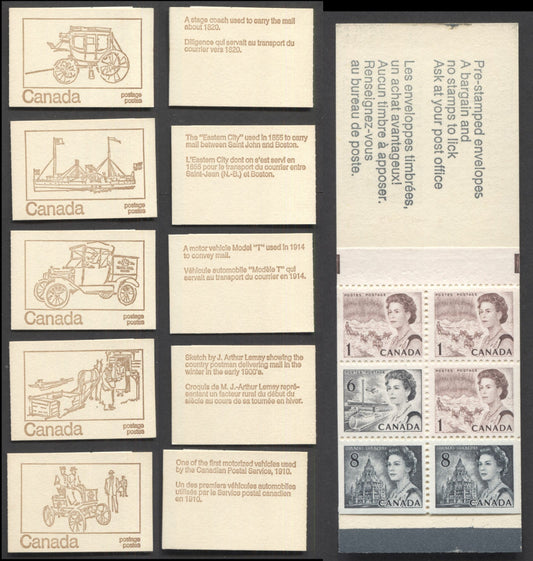 Canada #BK69eii (McCann #BK69ag) 1967-1973 Centennial Issue, 5 25c 1c Brown x3, 6c Black & 8c Slate x2 Booklets, MF Panes, Smooth Paper, OP4 Tagging, Type 3, 'Pre-stamped' Covers, Black Sealing Strips