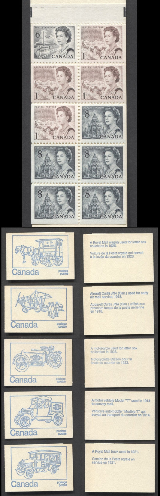 Lot 184 Canada BK71e 1967-1973 Centennial Issue, A 50c 1c Brown x4, 6c Black & 8c Slate x5 Booklets, MF Vertical Ribbed Papers, OP4 Tagging, Second Half Of Set, Clear Sealing Strip