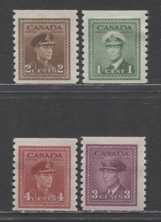 Canada #278-281 1c-4c Green-Dark Carmine King George VI, 1948 War Coil Issue, 4 FOG Coil Singles On Crisp Horizontal Wove With Cream Gum