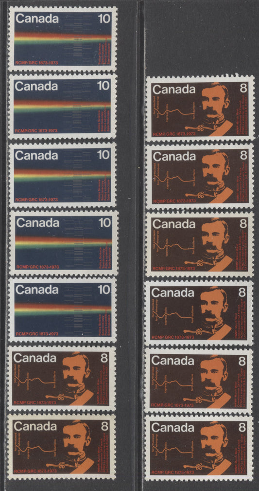 Canada #612-613 8c & 10c Multicolored Commissioner G.A French and & RCMP Musical Ride, 1973 RCMP Centenary, 13 VFNH Singles On Various Papers