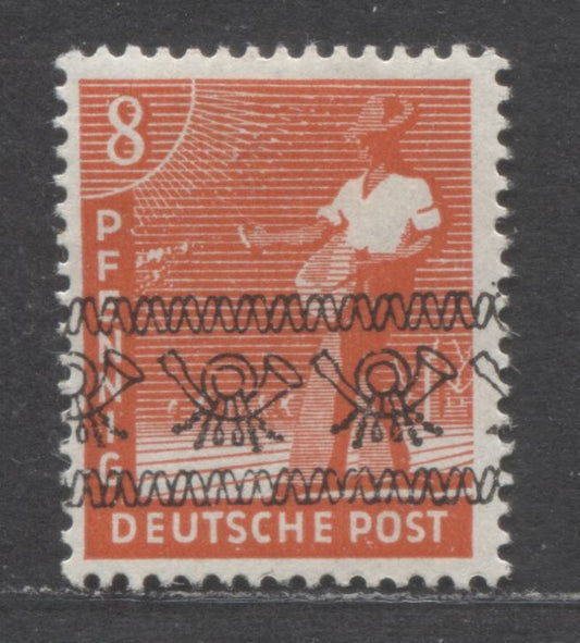 Germany - American & British Zone #602var(MI #38Ic) 1947-1948 Reconstruction Definitive Issue With Banded Posthorn Overprint, 8pf Orange Red Shade, Ridged Gum,VFOG, Michel Cat. 15 Euro, Net Est. $15