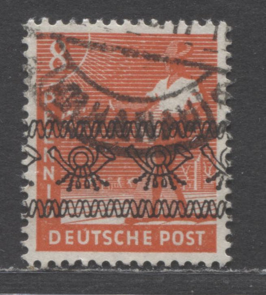 Germany - American & British Zone #602var(MI #38Ic) 1947-1948 Reconstruction Definitive Issue With Banded Posthorn Overprint, 8pf Orange Red Shade, VF Used, Michel Cat. 50 Euro, Net Est. $50