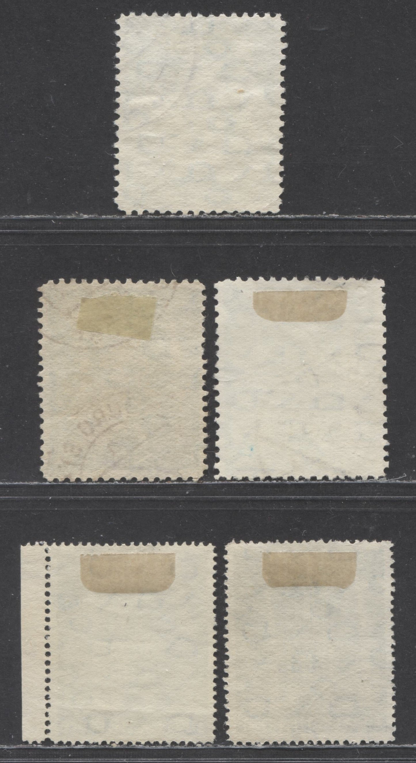 Germany - American and British Zone MI#97aIYBD, 97bIIYB, 97baIYG, 97bbIIYG (SC# 658) 1dm Yellow Green 1948-1951 Buildings Issue, Perf 11, 11x11.5 & 14, Types 1 & 2, Wmk Y, 5 Very Fine Used Singles, 2022 Scott Classic Cat. $36 USD