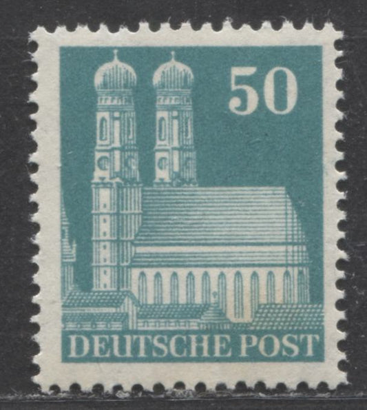 Germany - American and British Zone MI#92wA (SC# 653) 50pf Bluish Green 1948-1951 Buildings Issue, Comb Perf 14 x 14.25, Wmk W, A VFOG Single, Click on Listing to See ALL Pictures, 2022 Scott Classic Cat. $170 USD