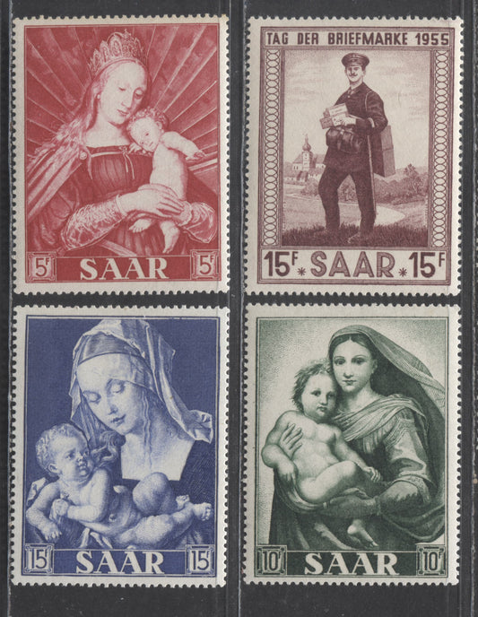 Saar MI#351 (SC# 250)/361 (SC# 256) 1954-1955 Immaculate Conception - Stamp Day Issues, All NH Except 250 & 252, 4 VFOG/NH Singles, Click on Listing to See ALL Pictures, Estimated Value $5