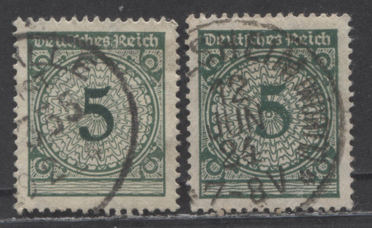 Germany Mi#339Pa (SC# 324)-339Pb (SC# 324) 1923 Reichenpfenning Issue, Flat Plate Printing In Common Dark Green & Bluish Opal Green Shades, 2 Very Fine Used Singles, Click on Listing to See ALL Pictures, Estimated Value €50