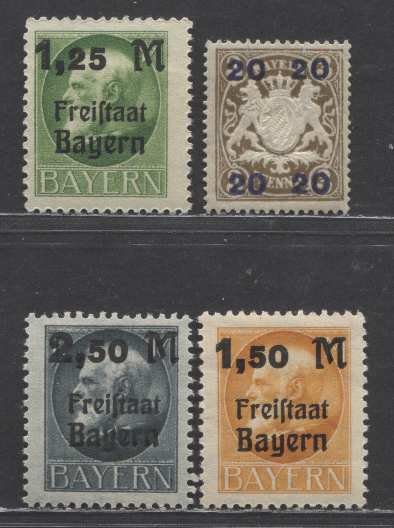 Germany - Bavaria Mi#174A (231)-177y (237) 1919-1920 Surcharge Issue, 4 VFNH Singles, Click on Listing to See ALL Pictures, Estimated Value $3