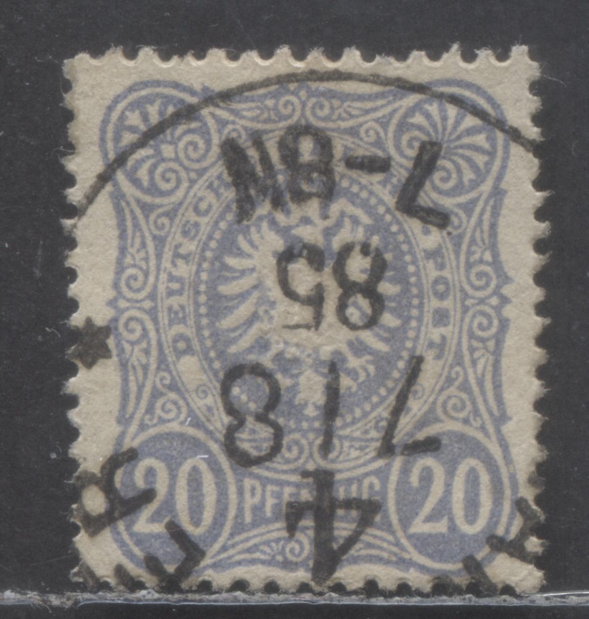 Germany Mi#42Iaa (SC# 40a) 20pf Lively Gray Ultramarine 1880-1889 Numeral & Shield Issue Without Final E In Pfennig, Aug 8, 1885 Hannover CDS, A Very Fine Used Single, Click on Listing to See ALL Pictures, Estimated Value $10