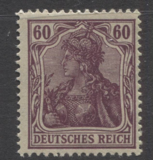 Germany Mi#92IIa (SC#89a) 60pf Blackish Grey Lilac,  1915-1920 Germania Issue Wmk Lozenges, A FNH Example of the Scarce Shade, Wartime Printing, Michel Cat. 90 Euro, Est. $35