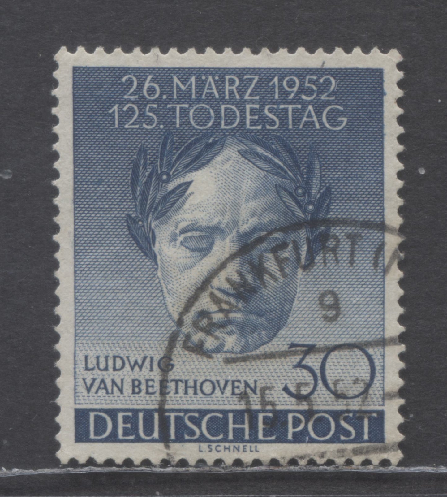 Germany - Berlin Mi#87 (SC#9N80) 30pf Blue 1952 Anniversary Of Beethoven's Death Issue, A Very Fine Used Single, Click on Listing to See ALL Pictures, Estimated Value $22