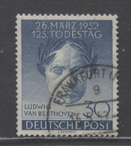 Germany - Berlin Mi#87 (SC#9N80) 30pf Blue 1952 Anniversary Of Beethoven's Death Issue, A Very Fine Used Single, Click on Listing to See ALL Pictures, Estimated Value $22