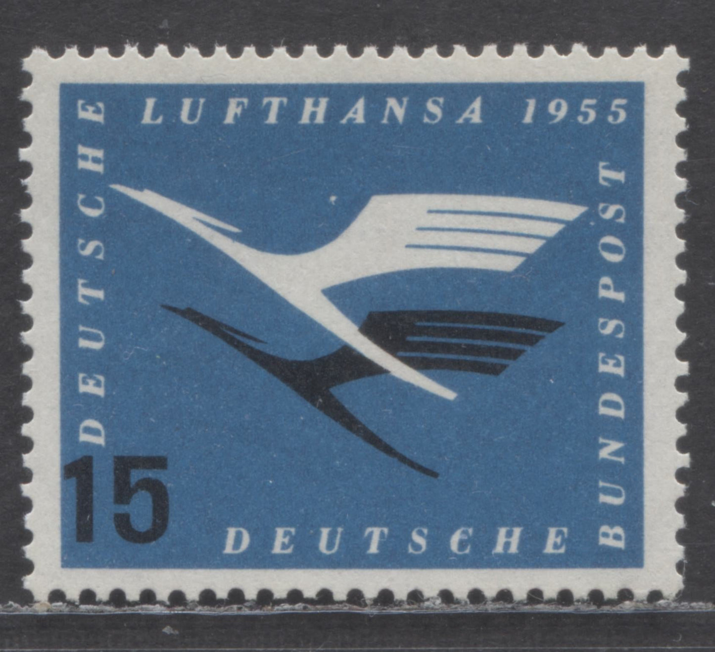 Germany Mi#207vb (C63)-207vb (C63) 1955 Re-Opening Of Lufthansa Airmail Issue, White Dot Above Wing, Unlisted In Michel, Upright P's Wmk, A VFNH Single, Click on Listing to See ALL Pictures, Estimated Value $5