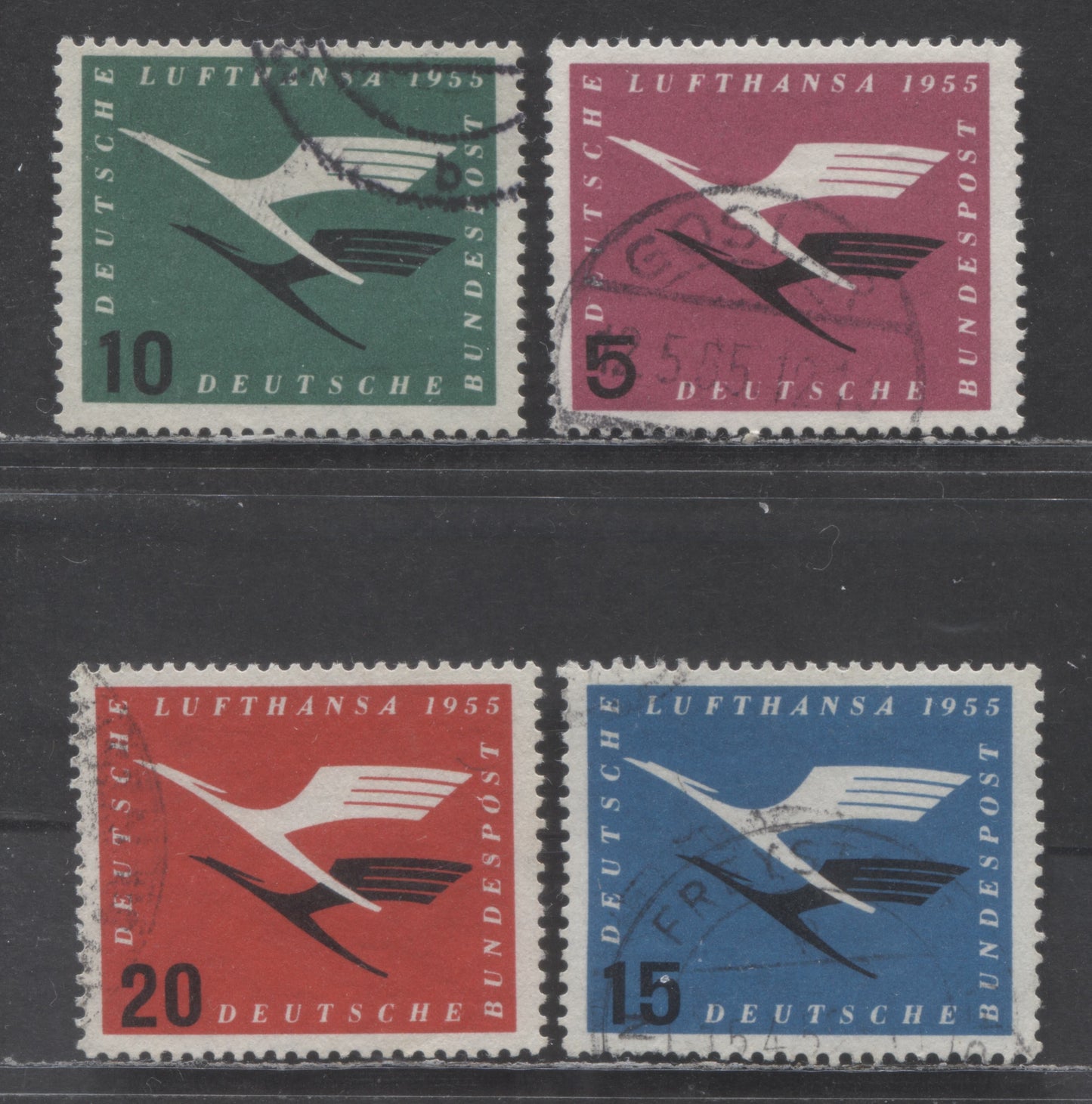 Germany Mi#205vb (C61)-208vb (C64) 1955 Re-Opening Of Lufthansa Airmail Issue, Upright P's Wmk, 4 Very Fine Used Singles, Click on Listing to See ALL Pictures, Estimated Value $14