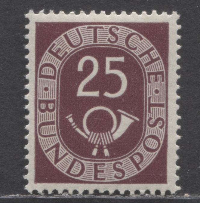 Germany SC#678 (Mi#131) 25pf Dark Rose Lake 1951-1952 Numeral & Post Horn Definitive Issue, A F/VF NH Single, Click on Listing to See ALL Pictures, Estimated Value $65 USD