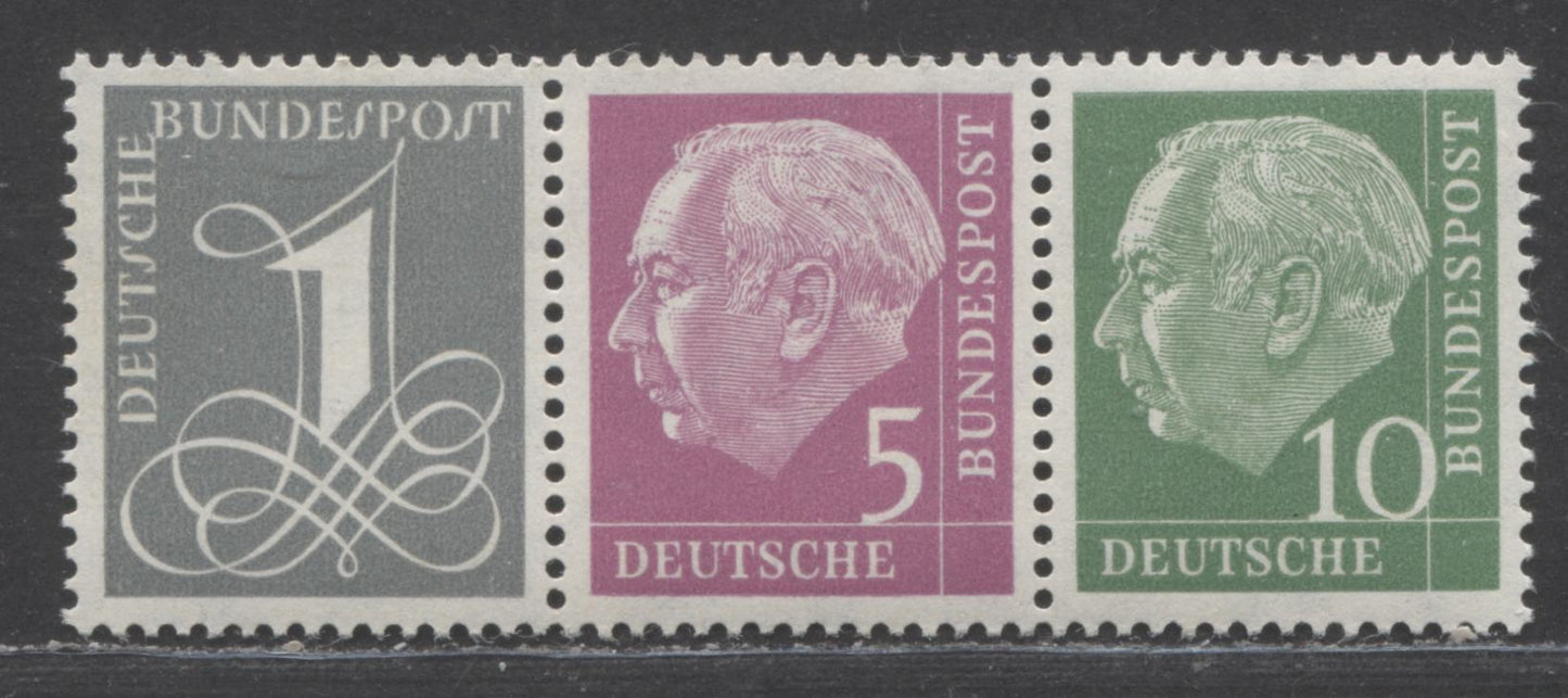 Germany Mi#W18x 1955-1958 Heuss Definitive Issue, A VFNH Booklet Strip Of 3, Click on Listing to See ALL Pictures, Estimated Value $10 USD