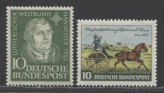 Germany SC#689/692 1952 Lutheran World Federation & Thurn & Taxis Stamp Centenary Issues, 2 VFOG Singles, Click on Listing to See ALL Pictures, Estimated Value $7