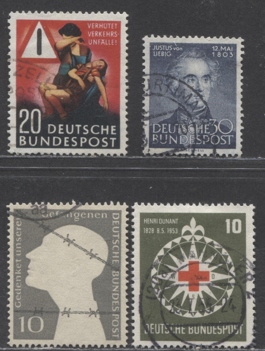 Germany SC#694-697 1953 Traffic Safety - Prisoners Of War Issues, 4 Very Fine Used Singles, Estimated Value $30