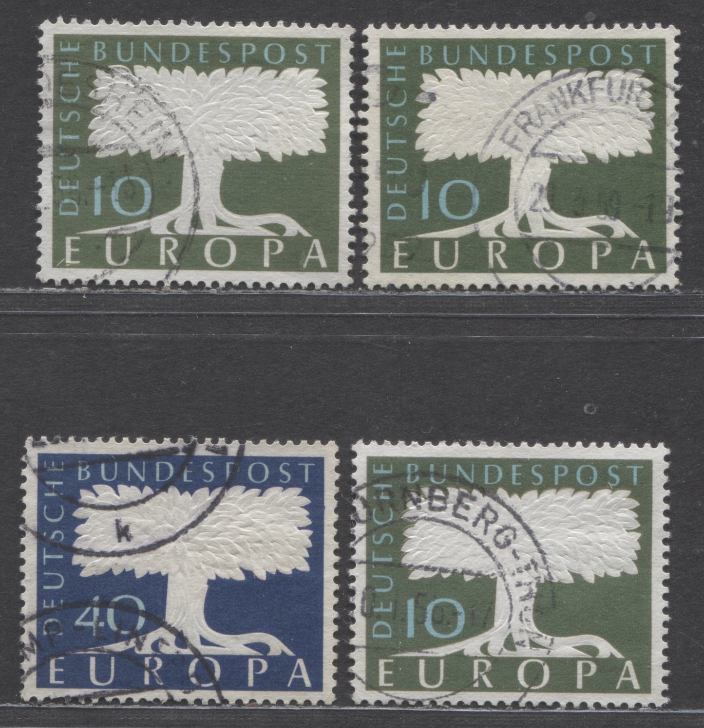 Germany Mi#268 (SC#771)/269v (SC#772A) 1957-1958 Europa Issue, Watermarked & Unwatermarked 10pf & Smooth/Ribbed Papers, 4 Very Fine Used Singles, Click on Listing to See ALL Pictures, Estimated Value $12