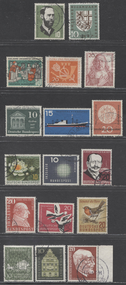 Germany Mi #249/280 (SC#754/779) 1957 Return Of Saar - Eichendorff Issues, 17 Very Fine Used Singles, Click on Listing to See ALL Pictures, Estimated Value $9