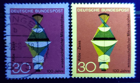 Germany Mi#548 (SC# 980) 30pf Red 1968 Designs Issue, With Fluorescent Coating Almost Completely Omitted, Unlisted, 2 VFNH & Very Fine Used Singles, Click on Listing to See ALL Pictures, Estimated Value $5