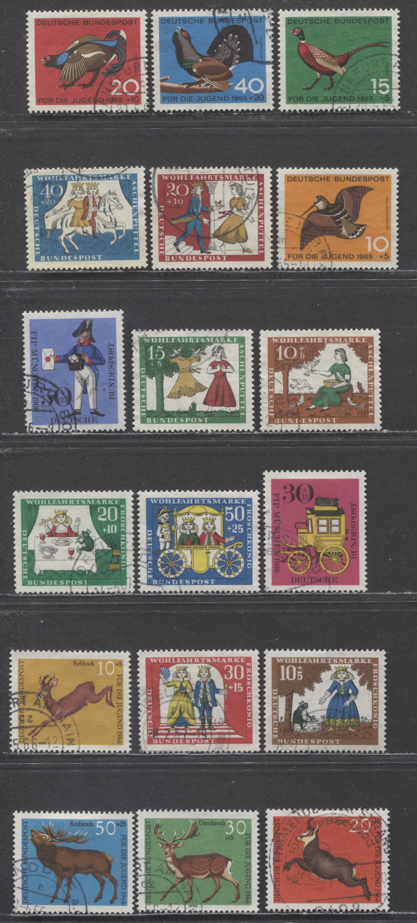 Germany Mi#464 (SC#B404)/526 (SC#B421) 1965-1966 Semi Postals, 18 Very Fine Used Singles, Click on Listing to See ALL Pictures, Estimated Value $10