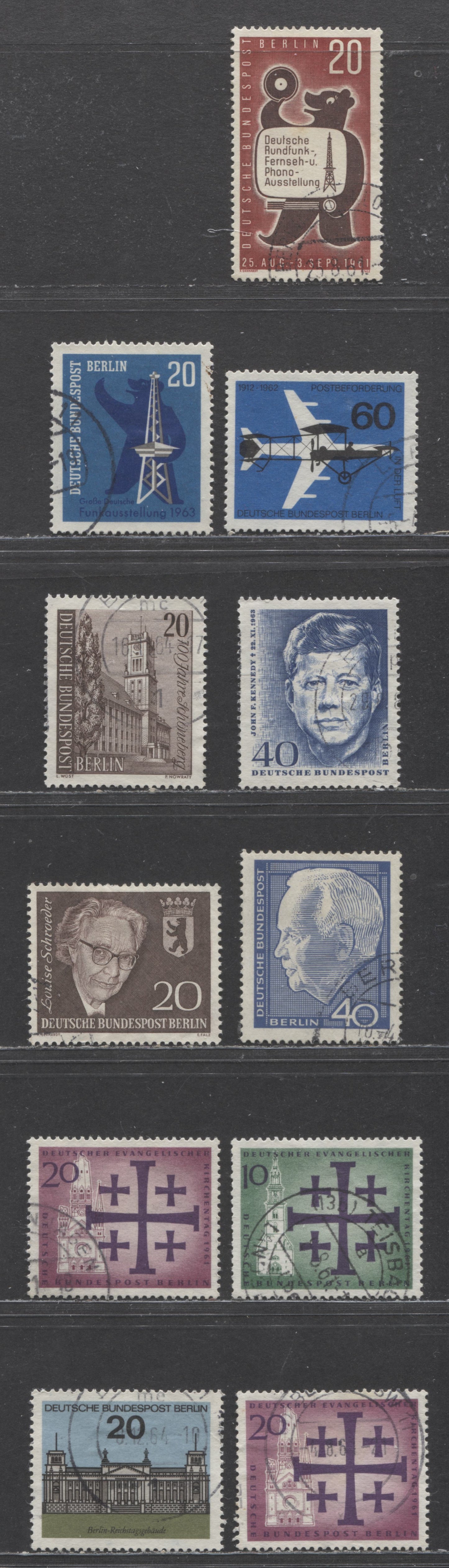 Germany - Berlin Mi#198 (SC#9N192)/241 (SC#9N214) 1961-1964 Schroeder - Kennedy Issues, 11 Very Fine Used Singles, Click on Listing to See ALL Pictures, Estimated Value $4