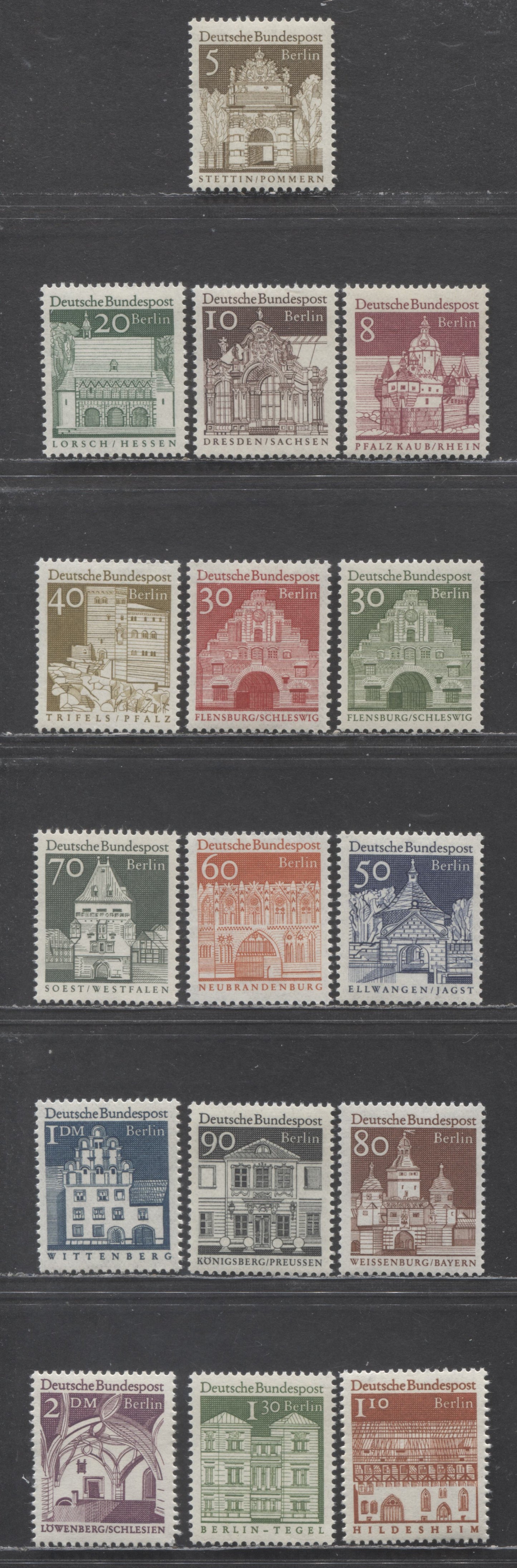 Germany - Berlin Mi#270 (SC#9N235)-285 (SC#9N250) 1966-1969 Buildings Definitives, 16 VFNH Singles, Click on Listing to See ALL Pictures, Estimated Value $15