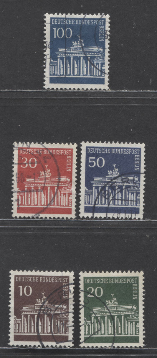 Germany - Berlin Mi#286 (SC#9N251)-290 (SC#9N255) 1966-1969 Buildings Definitives, 5 Very Fine Used Singles, Click on Listing to See ALL Pictures, Estimated Value $5