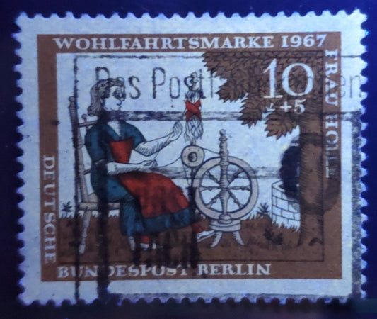 Germany - Berlin Mi#310var (SC# 9NB49var) 10+5pf Multicolored 1967 Welfare Semi Postals, With Fluorescent Tagging Almost Completely Missing, A Fine/Very Fine Used Single, Click on Listing to See ALL Pictures, Estimated Value $5