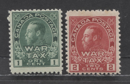 Canada #MR1, MR2a 1c & 2c Green & Rose Carmine King George V, 1915 War Tax Issue, 2 FNH Single