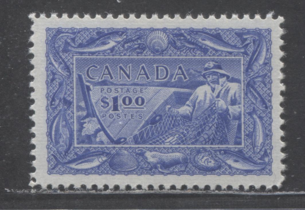 Canada #302 1 Ultramarine Fisherman, 1951 Fishing Resources Issue, A VFNH Single On Horizontal Ribbed Paper, Perf 12