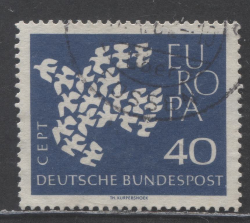 Germany Mi#368xv (SC# 845var) 40pf Blue 1961 Europa Issue, On Scarce Horizontal Ribbed Paper With Ribbed Gum, A Very Fine Used Single, Click on Listing to See ALL Pictures, Estimated Value $20