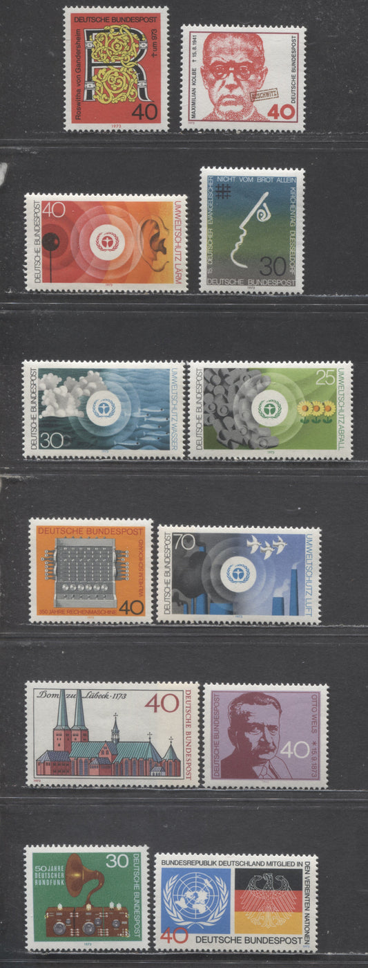 Germany SC#1116-1127(Mi#770/789) 1973 Kolbe - German Broadcasting Issues, 12 VFNH Singles, Click on Listing to See ALL Pictures, Estimated Value $12 USD