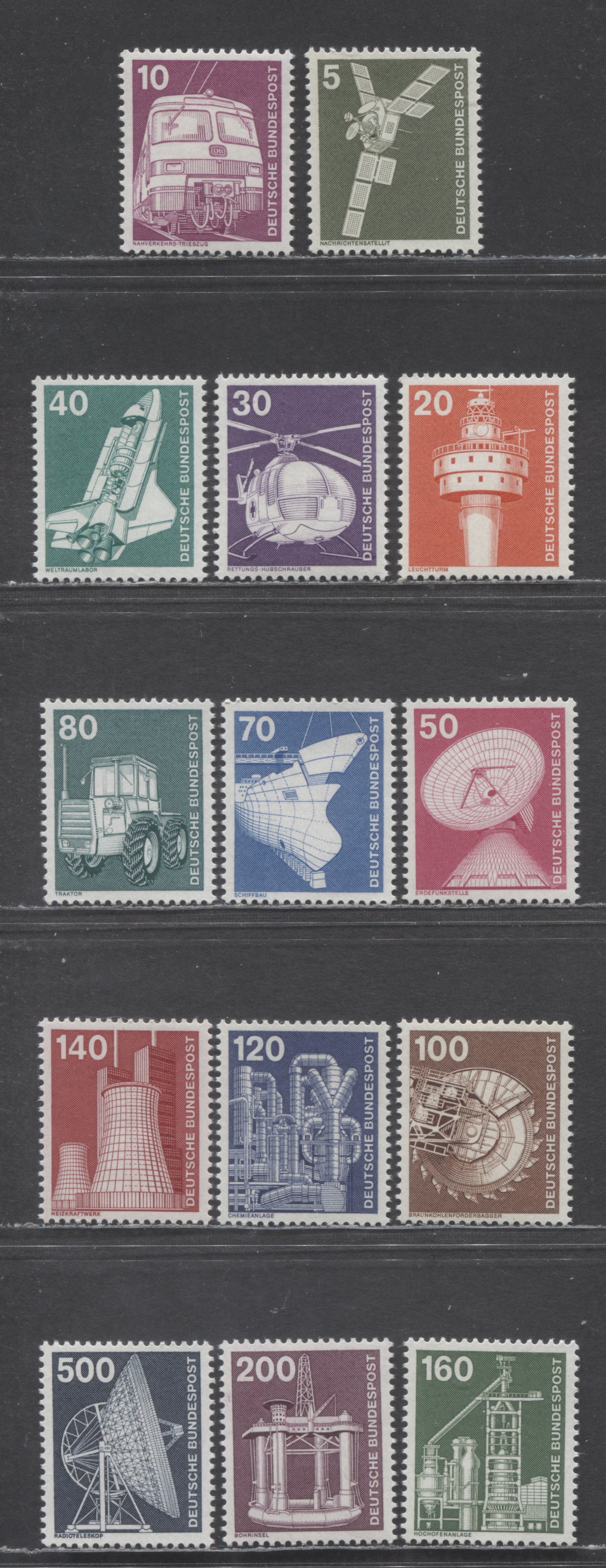 Germany SC#1170-1192(Mi#846-859) 1975 Industry & Technology Definitives Issues, 14 VFNH Singles, Click on Listing to See ALL Pictures, Estimated Value $15 USD