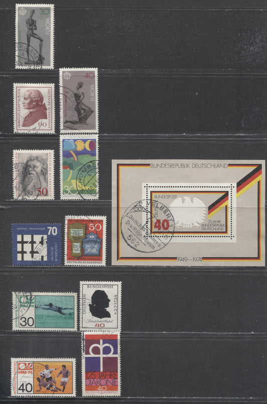 Germany SC#1141-1153(Mi#806/825) 1974 Europa - UPU Issues, 11 Very Fine Used Singles And 1 Souvenir Sheet, Click on Listing to See ALL Pictures, Estimated Value $7 USD