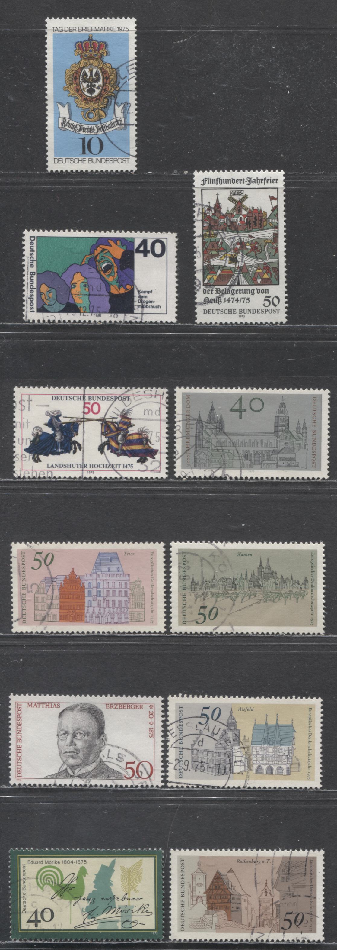 Germany Mi#842 (1166)/866 (1202) 1975 Morike - Stamp Day Issues, 11 Very Fine Used Singles, Click on Listing to See ALL Pictures, Estimated Value $5