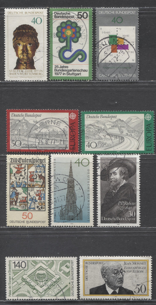 Germany Mi#921 (1229)/937 (1251) 1977 Council Of Europe - 600th Anniversary Of Ulm Cathedral Issues, 10 Very Fine Used Singles, Click on Listing to See ALL Pictures, Estimated Value $4