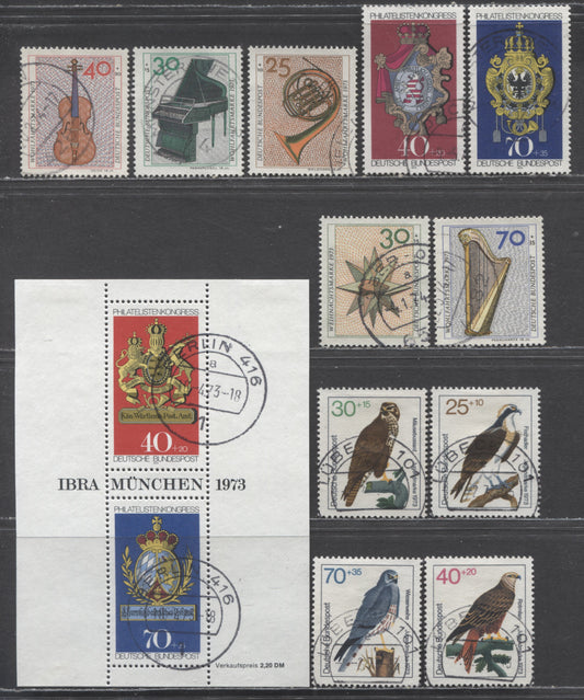 Germany Mi#754 (B496)/790 (B507) 1973 SemiPostals, 12 Very Fine Used Singles & Souvenir Sheet, Click on Listing to See ALL Pictures, Estimated Value $15
